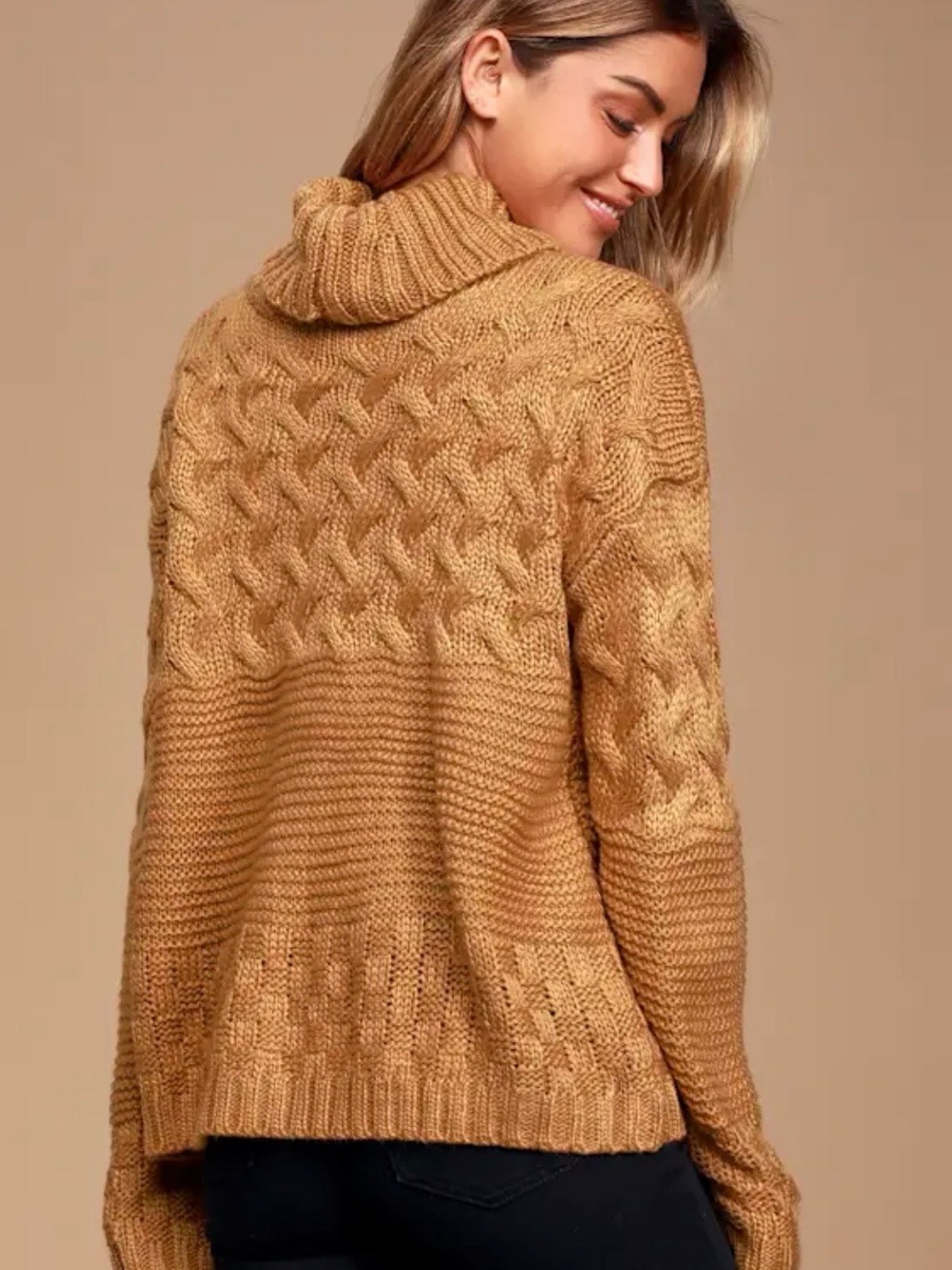 NWT ⭐️ Lulu's Adoring Heart Camel Knit Turtleneck Sweater - Picture 2 of 6